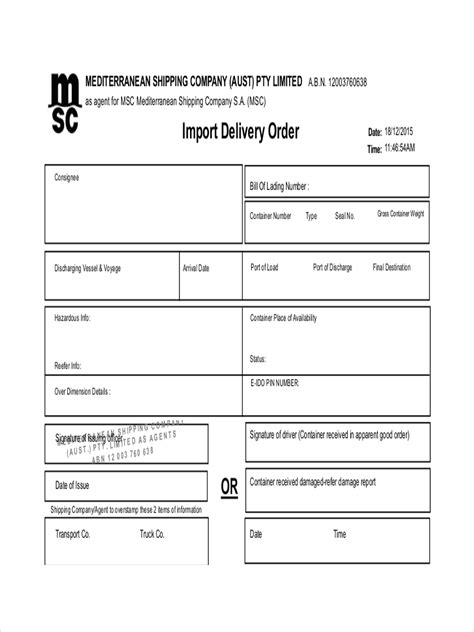 Sample Delivery Order Template