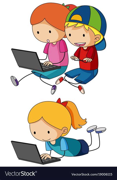 Students Working On Computer Laptops Illustration Download A Free