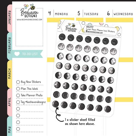 Lunar Moon Phases Icon Stickers Planners Avenue