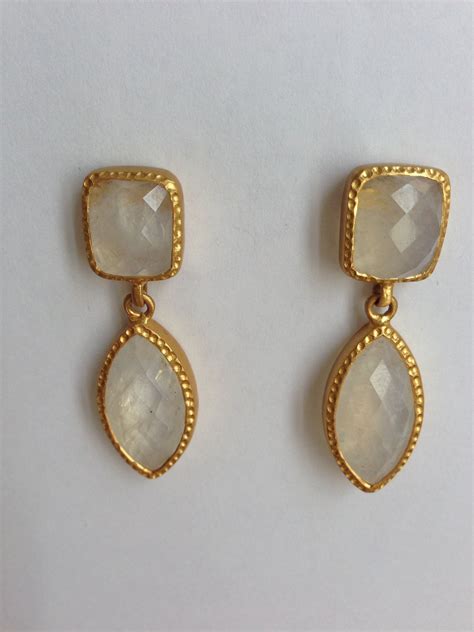 Moonstone Earrings Set In K Gold Vermeil Moonstone Earrings Gold