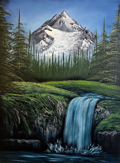 Original Oil Painting 18x24in “valley Waterfall” Artlandscape Bob Ross