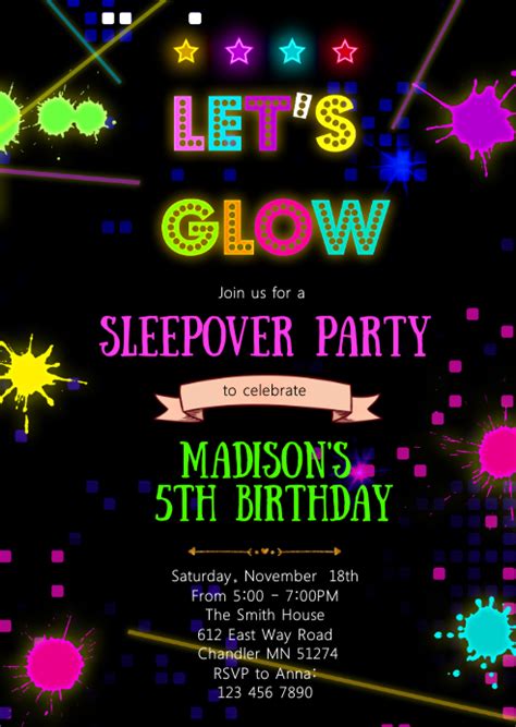 Glow In The Dark Birthday Party Invitation Template Postermywall