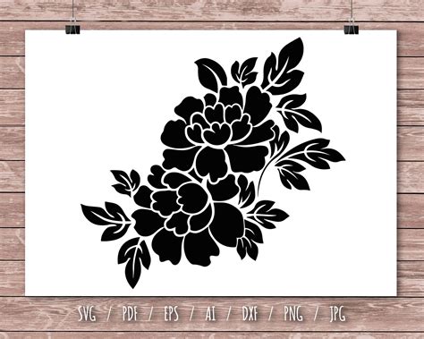 Peony Svg File Floral Cut File Flowers Clip Art Commercial Use Etsy
