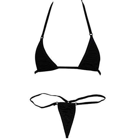 Evababy Womens Halterneck Micro Thong Bikini Piece Swimsuit Mini Tie Side Pu Leather Sexy