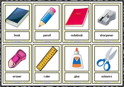 SOLUTION: School supplies vocabulary esl printable learning cards for