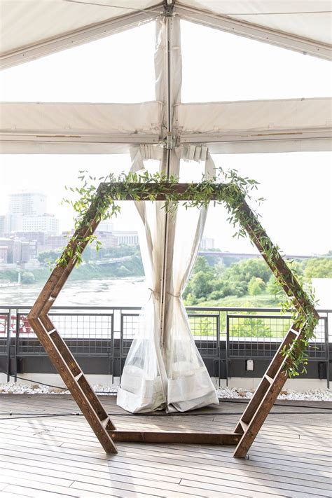 Wooden Geometric Wedding Ceremony Arch With Greenery Decor Idea Modern