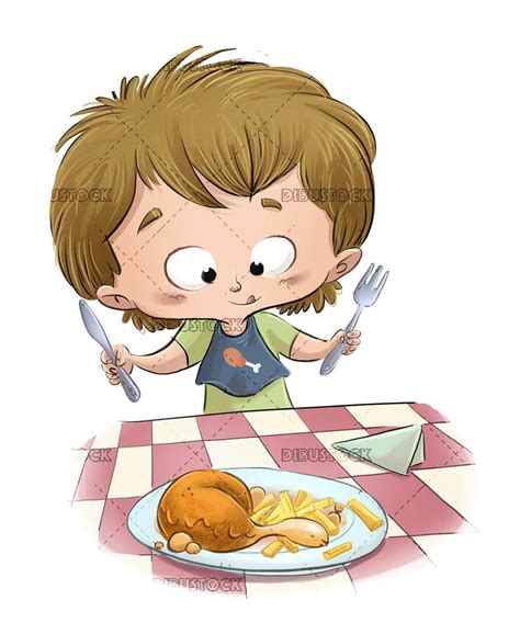 Little Boy About To Eat A Plate With Chicken And Potatoes