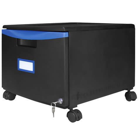 The filing drawer can accept both foolscap and a4 hanging file sizes and runs on sturdy metal runners. Storex 61269U01C Black / Blue Plastic Single-Drawer Mobile ...