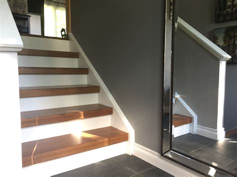 Stained Stair Treads With Painted White Stringers And Risers Home