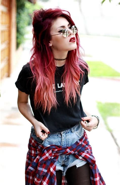 Lua P Red Pink Ombre Red Hair Red Ombre Hair Grunge