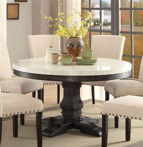 Acme 72845 Nolan White Faux Marble Top Round Dining Table Round