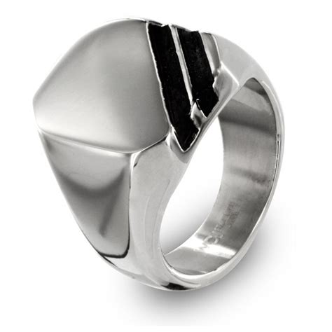 Stainless Steel Mens Stripe Signet Ring 13112077