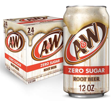 Aandw Zero Sugar Root Beer Soda 12 Fl Oz Cans 24 Pack