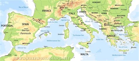 Southern Europe Physical Map