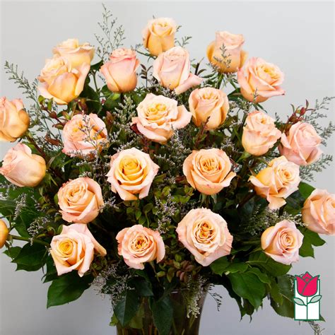 Beretanias 2 Doz Extra Long Stem Peach Rose Bouquet In