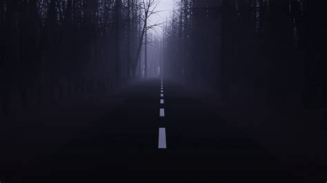 Road Forest Fog Mist Trees Dark 4k Hd Wallpaper