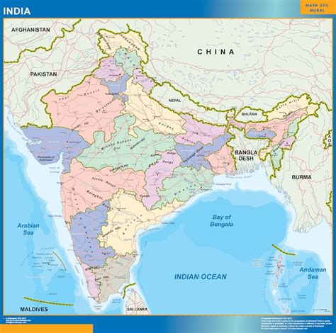 The country is situated north of the equator between 8°4' north to 37°6' north latitude and 68°7' east to 97°25' east longitude. India map | Wall maps of the world & countries for Australia