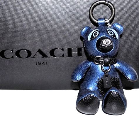 Coach Ace Metallic Blue Leather Teddy Bear Bag Charm Key Fob F56743 For