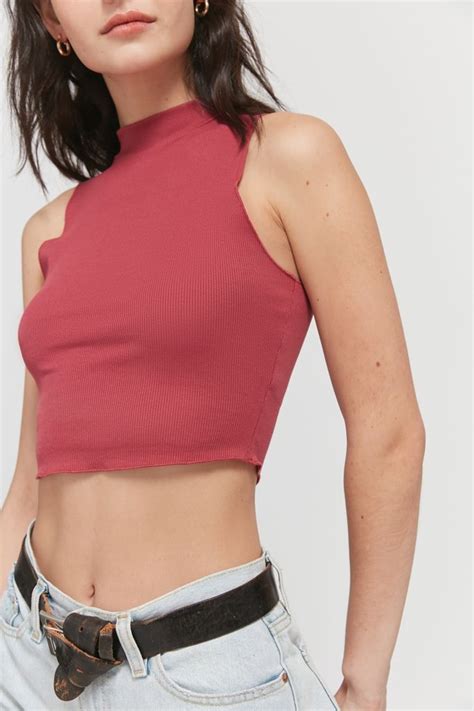 Uo Mock Neck Cropped Tank Top Urban Outfitters