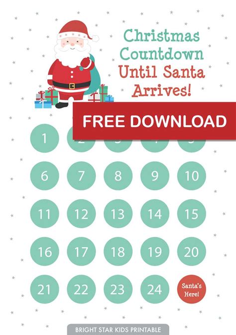 Free Christmas Countdown Advent Printable Christmas Calendar Template