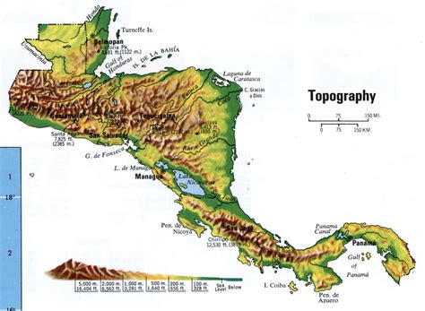 Central America Topographical Map For Free Used Large Scale Detailed