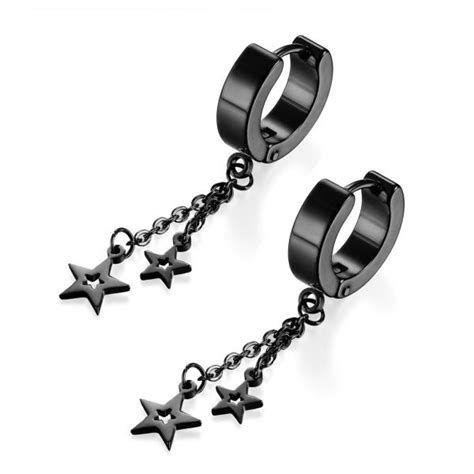 Star Drop Hoop Earrings With Chain Stainless Steel Earringsguy
