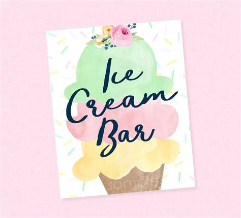 Ice Cream Bar Sign Instant Download Ice Cream Party Sign Etsy
