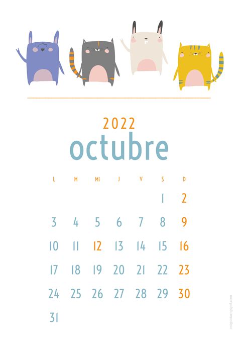 Calendario Mensual Octubre 2022