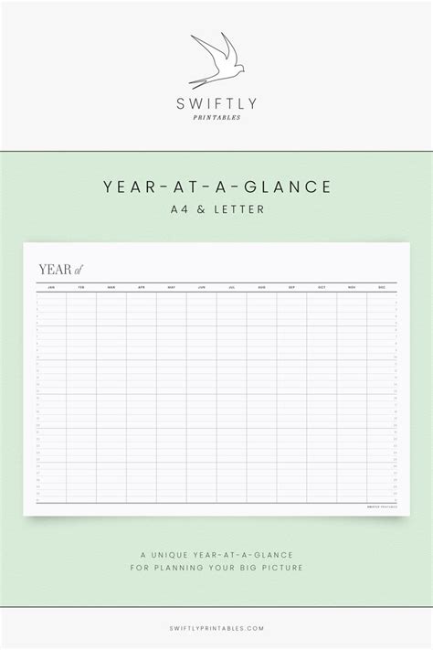Undated yearly calendar printable planner a perpetual