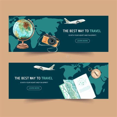 Tourism Day Banner Design With Plane Flight Camera Compass