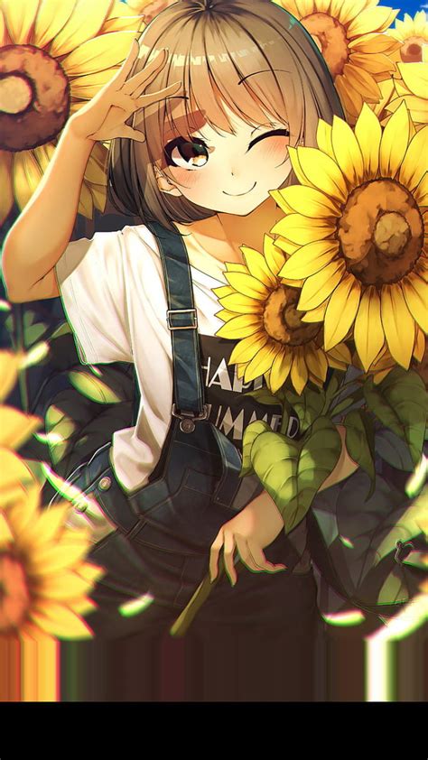 720p Free Download Anime Girl Cute Drawing Sunflower Hd Phone