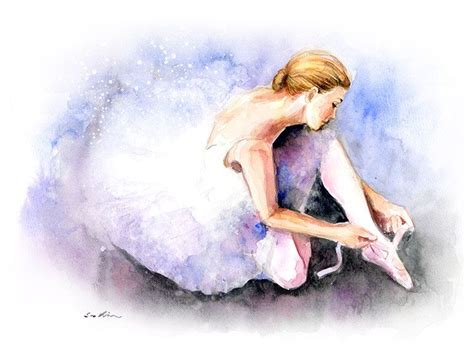 Acuarela Bailarina Atar Zapatillas De Ballet Por Sookimstudio Ballerina