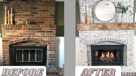 How To Whitewash A Brick Fireplace And Diy Mantle