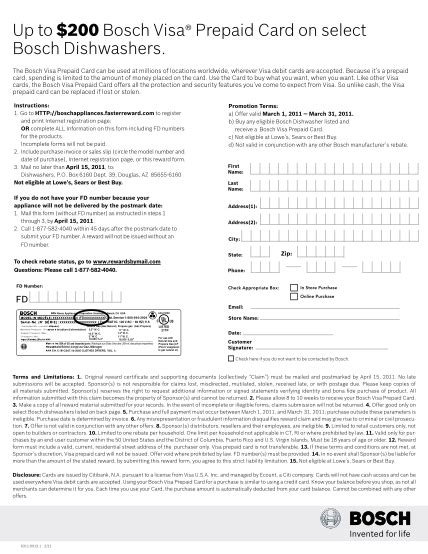 Bosch Dishwasher Installation Rebate Form