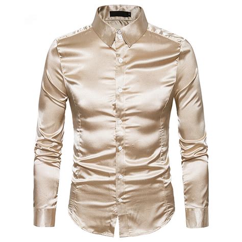 2021 Mens White Silk Shirt 2018 Fashion Silk Satin Men Social Shirt
