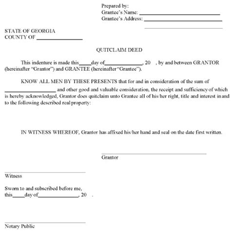 Free Georgia Quitclaim Deed Pdf Printable Form