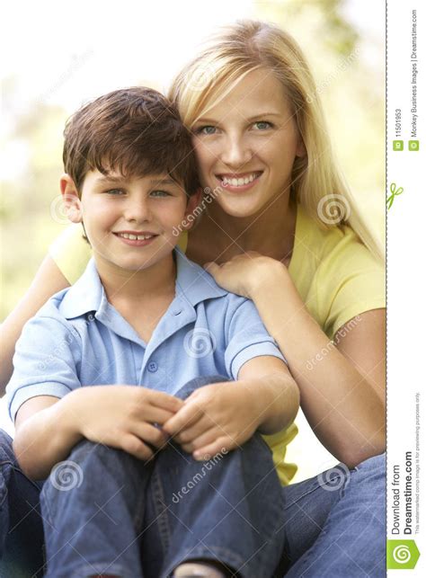 Portrait Of Mother And Son In Park Stock Photos Image