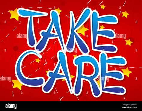 Take Care Word Written With Childrens Font In Cartoon Style Stock