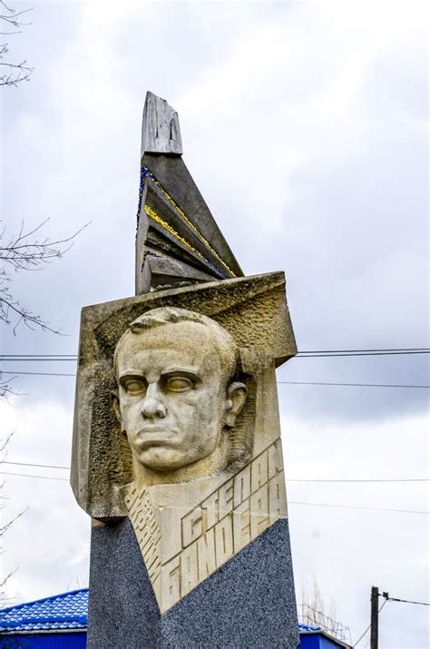 Monument Of Stepan Bandera In Park Bust Of Stepan Bandera In Zdolbuniv