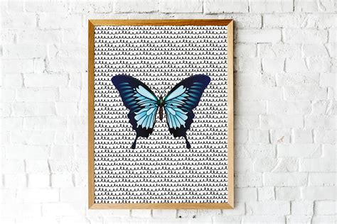 Blue Butterfly Art Print Geometrische Vlinder Muur Decor Etsy Nederland