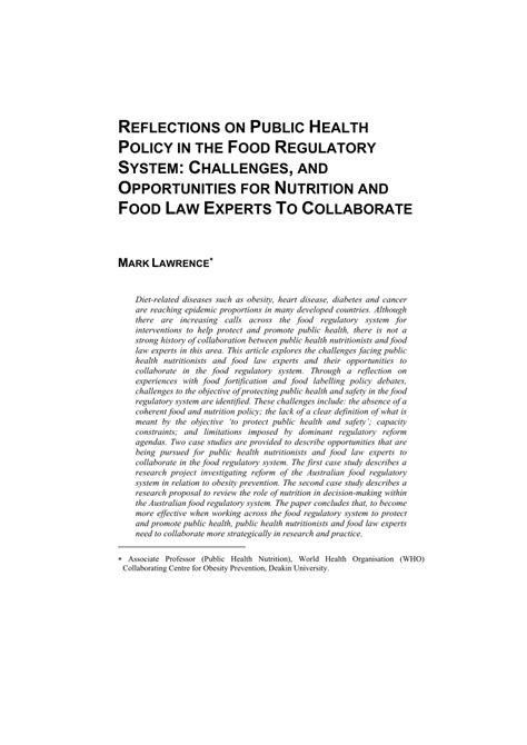 Pdf Reflections On Public Health Policy In The Food Regulatory System