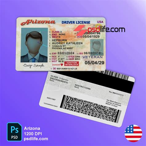 Arizona Driving License Psd Template For Commercial Endorsements And Verify
