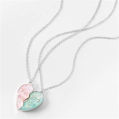 Best Friends Pink And Blue Split Heart Pendant Necklaces 2 Pack Best