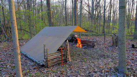 Solo Bushcraft Overnighter Camping Under A Tarp Shelter Cooking T