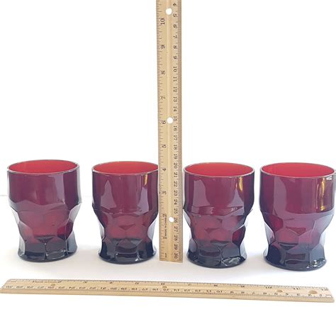 Viking Glass Georgian Ruby Red Honeycomb Set Of 4 Mcm 8oz Retro Bar Glass Vintage Barware