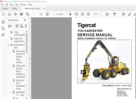 Tigercat HARVESTER SERVICE MANUAL SN PDF