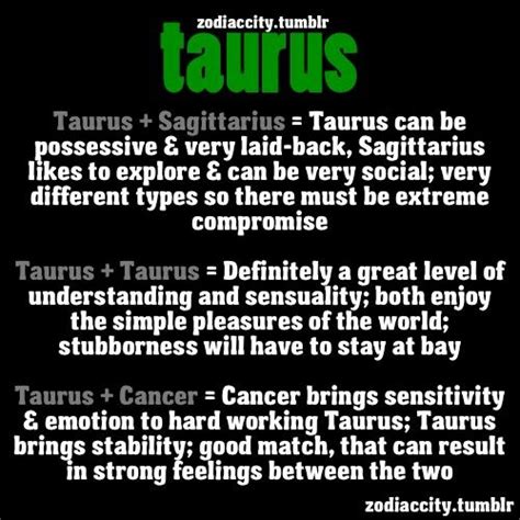 They will push each other to achieve a lot most of the time, filled with respect for each other's need for satisfaction. 11 best Taurus facts images on Pinterest