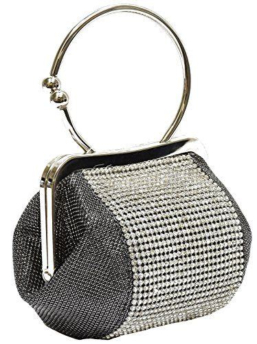 Hearty Trendy Small Kiss Lock Pewter Satin Evening Bag Crystals Frame
