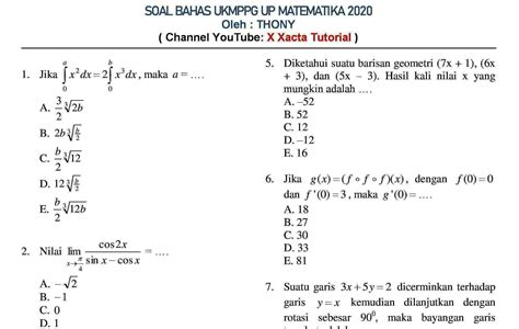 SOAL BAHAS UP PPG MATEMATIKA 2020 (PERSIAPAN BELAJAR UP 2021) - X-XACTA