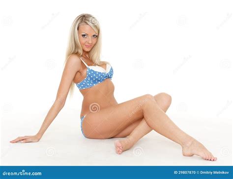 Blonde Frau In Der Blauen Unterwäsche Stockfoto Bild 29807870